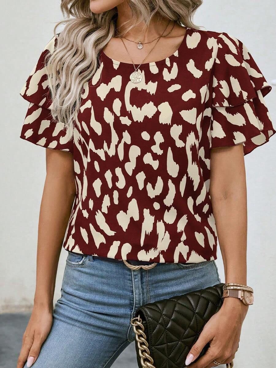Luipaardprint ronde hals met korte mouwen XS
