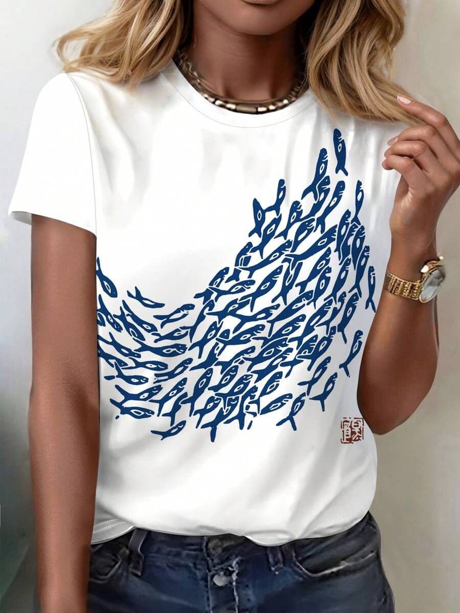 Getailleerd casual  shirt met grafische haaienprint L