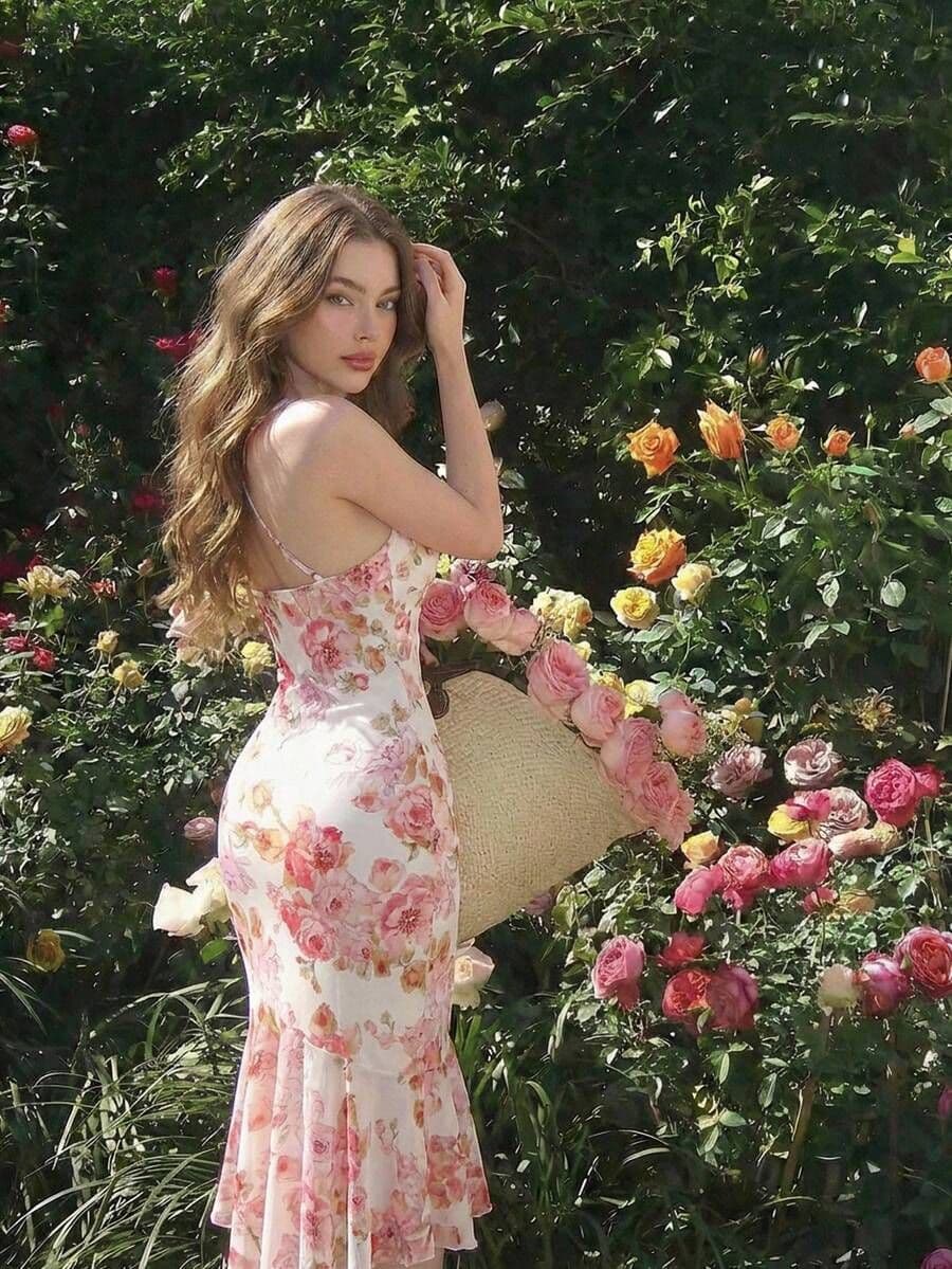 Elegante damesjurk met bloemenprint L *
