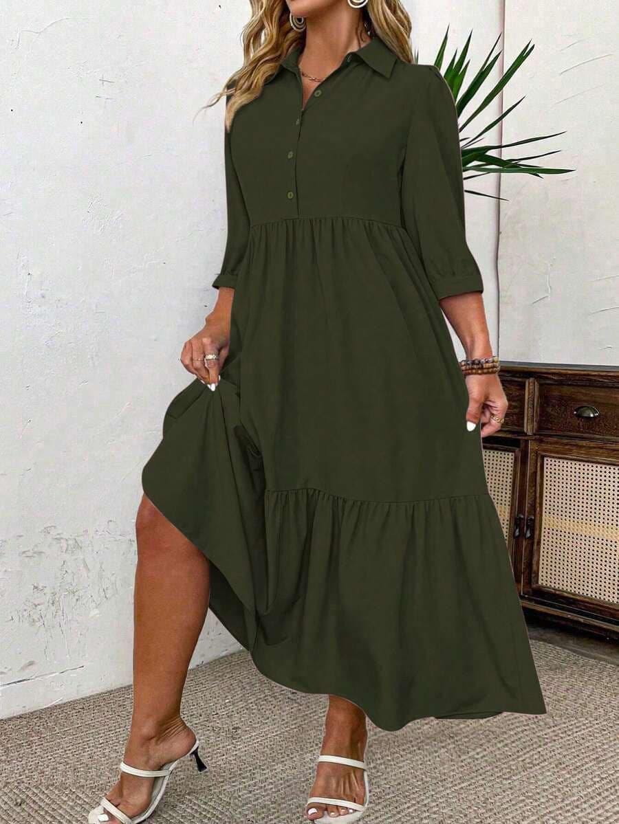 Effen kleur midi-geplooide casual 0XL