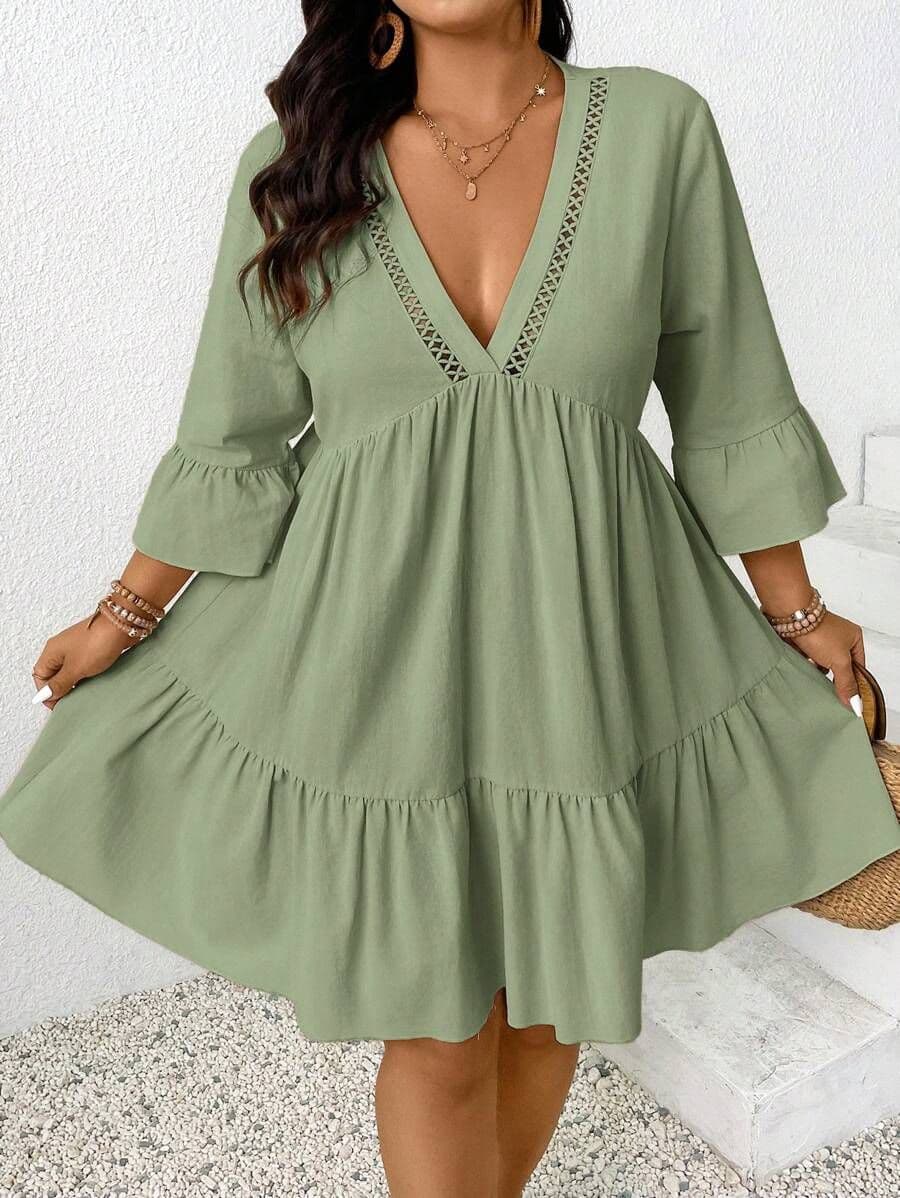 Jurk met effen kleur groen 2XL *