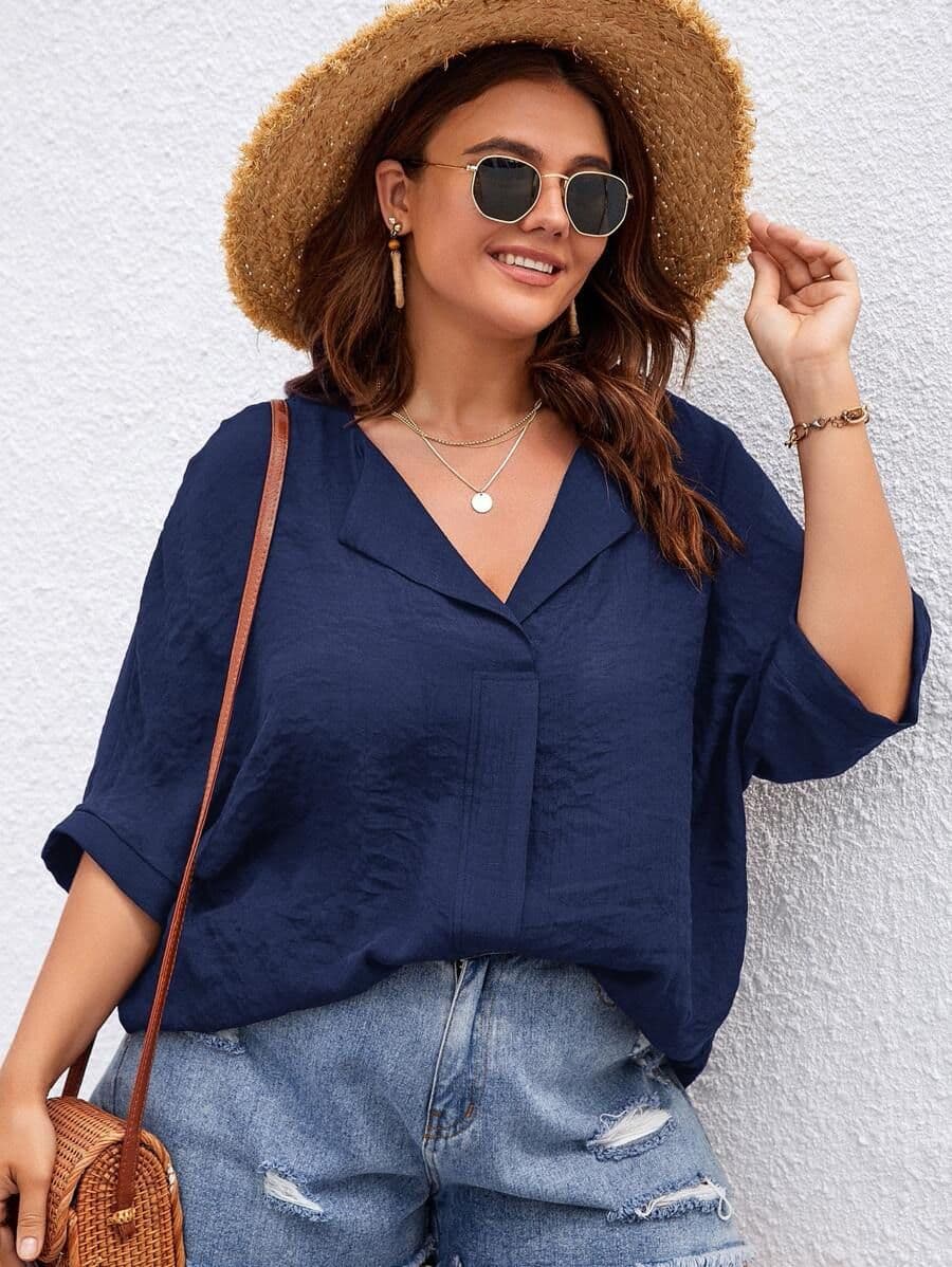 Frenchy plus effen blouse met vleermuismouwen 0XL