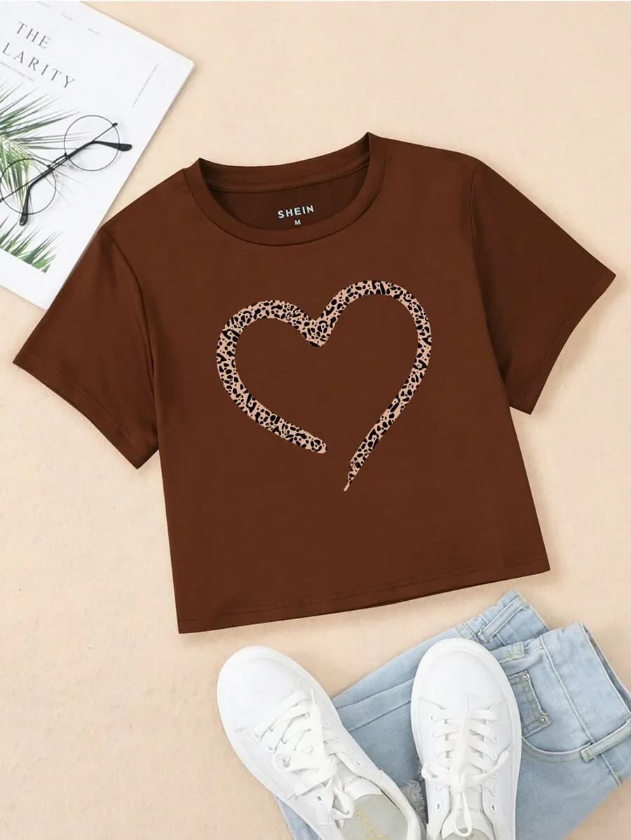 Luipaardprint hartbedrukt shirt XL