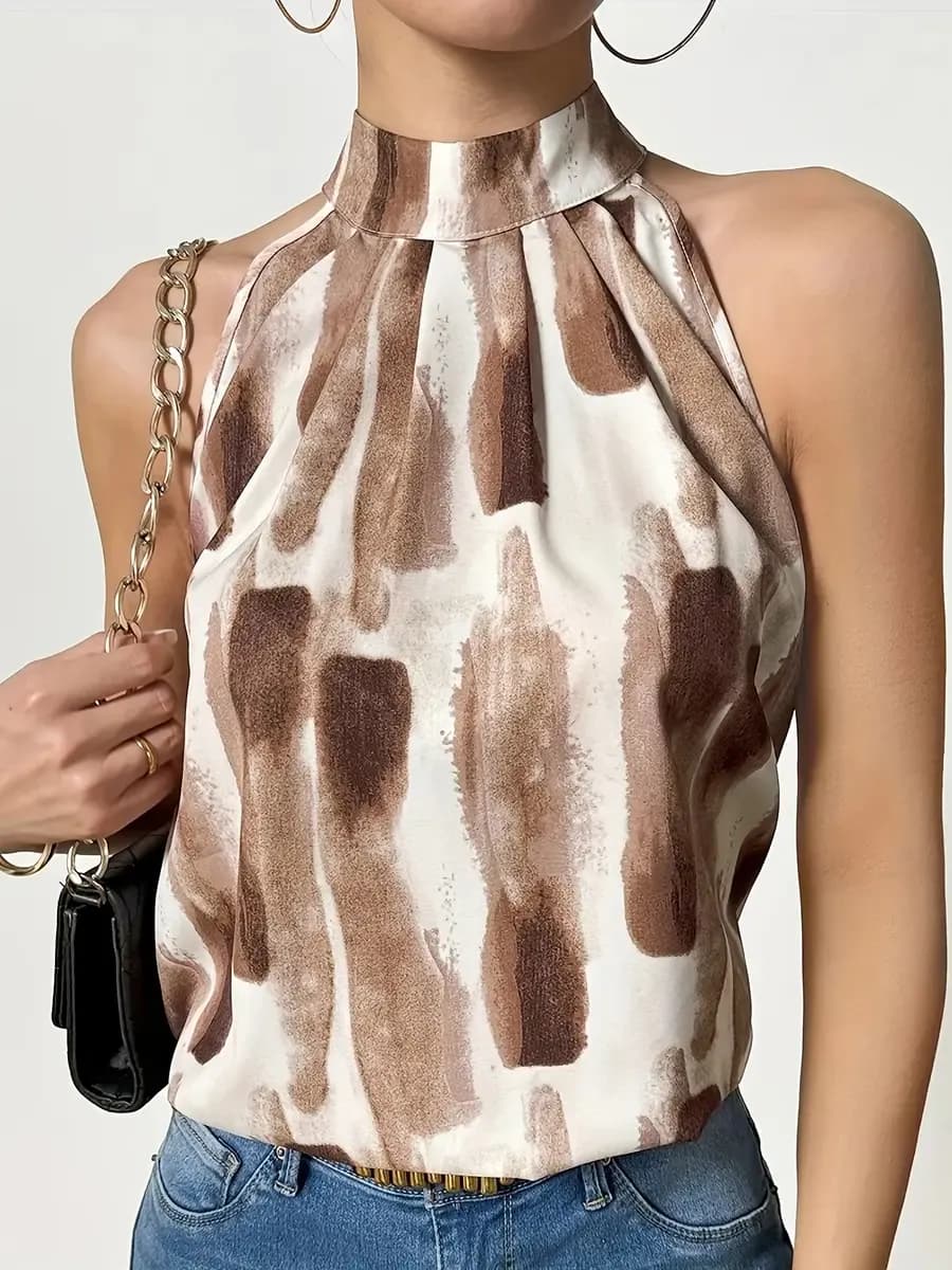 Mouwloos shirt met penseelprint en nekband L