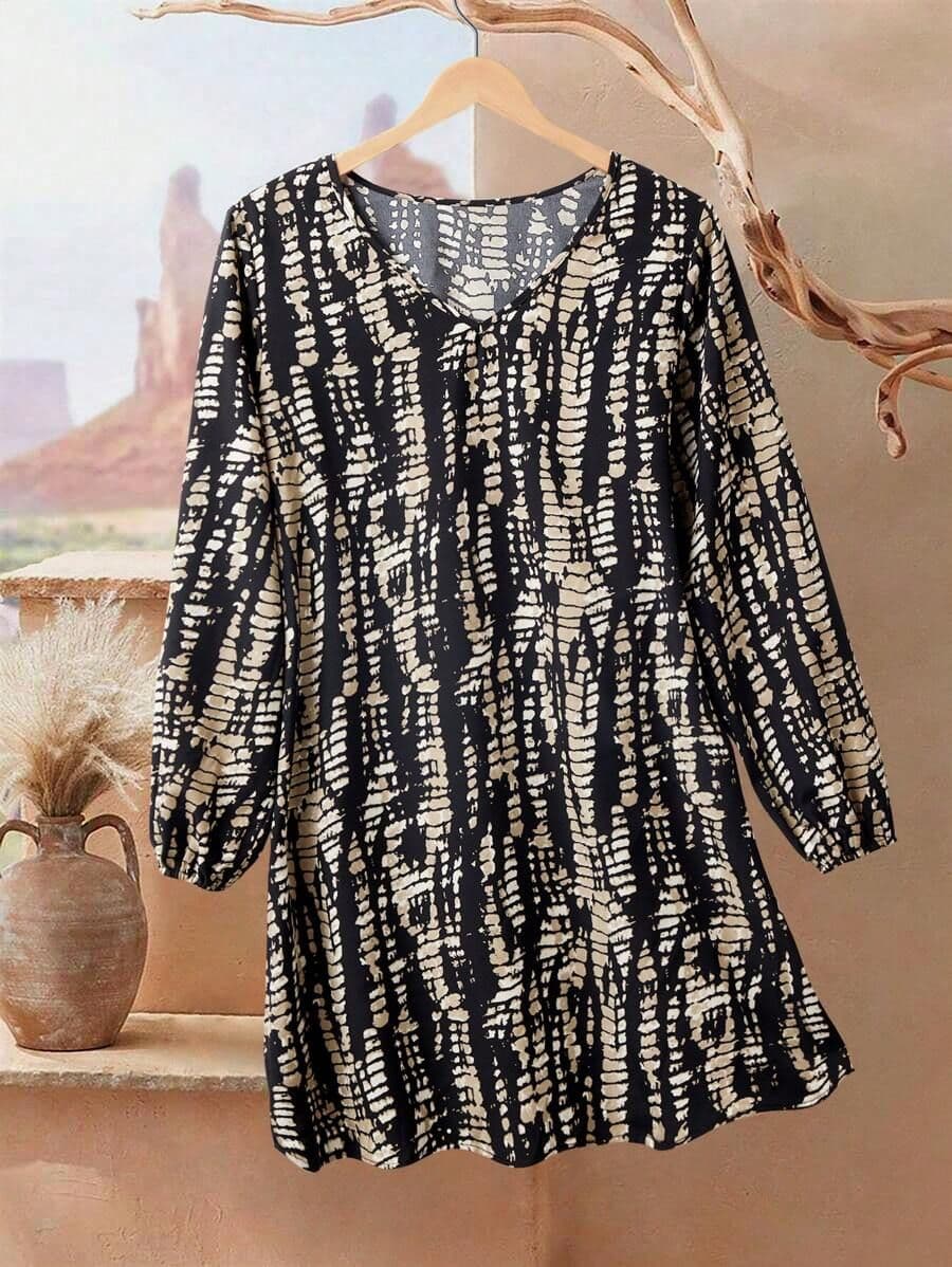 V-hals lange mouw allover print M