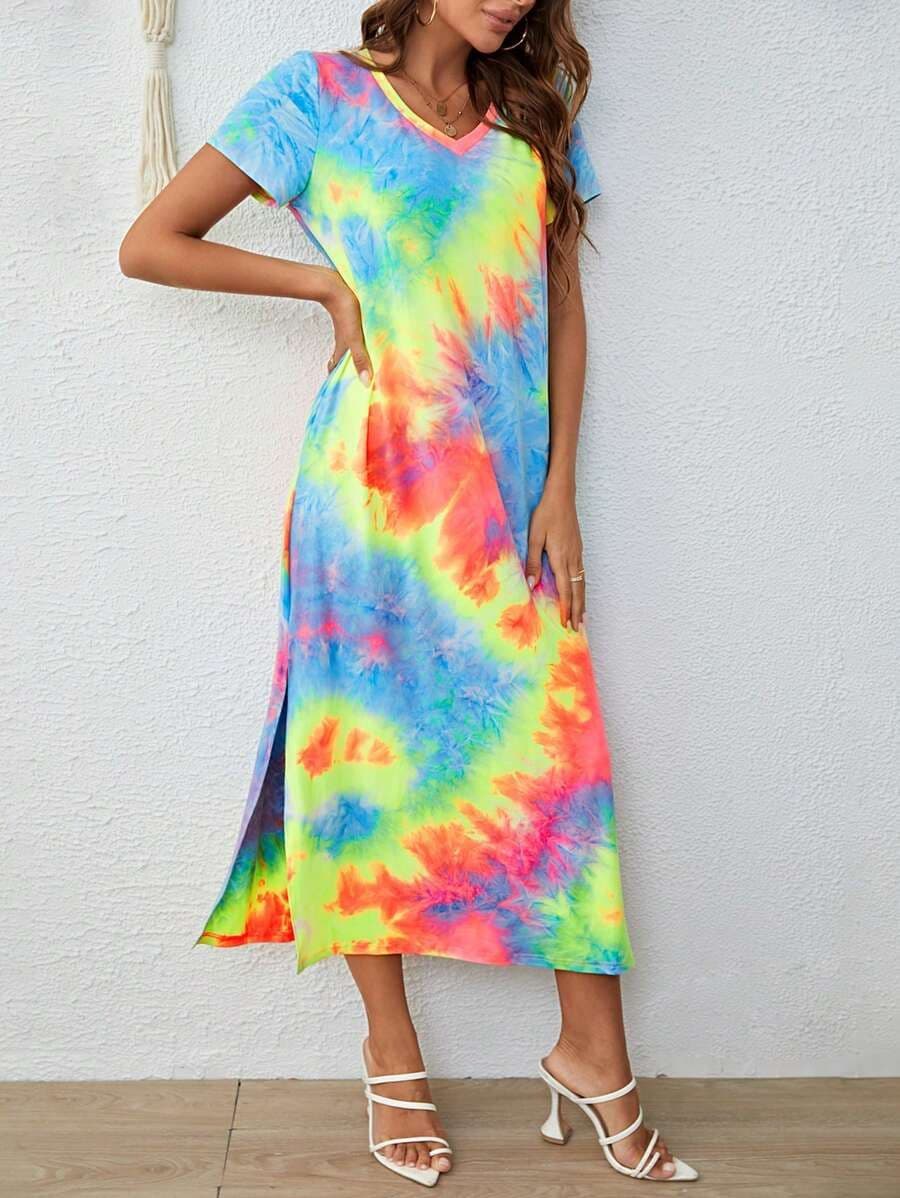 Tie-dye split-dij-t-shirtjurk L