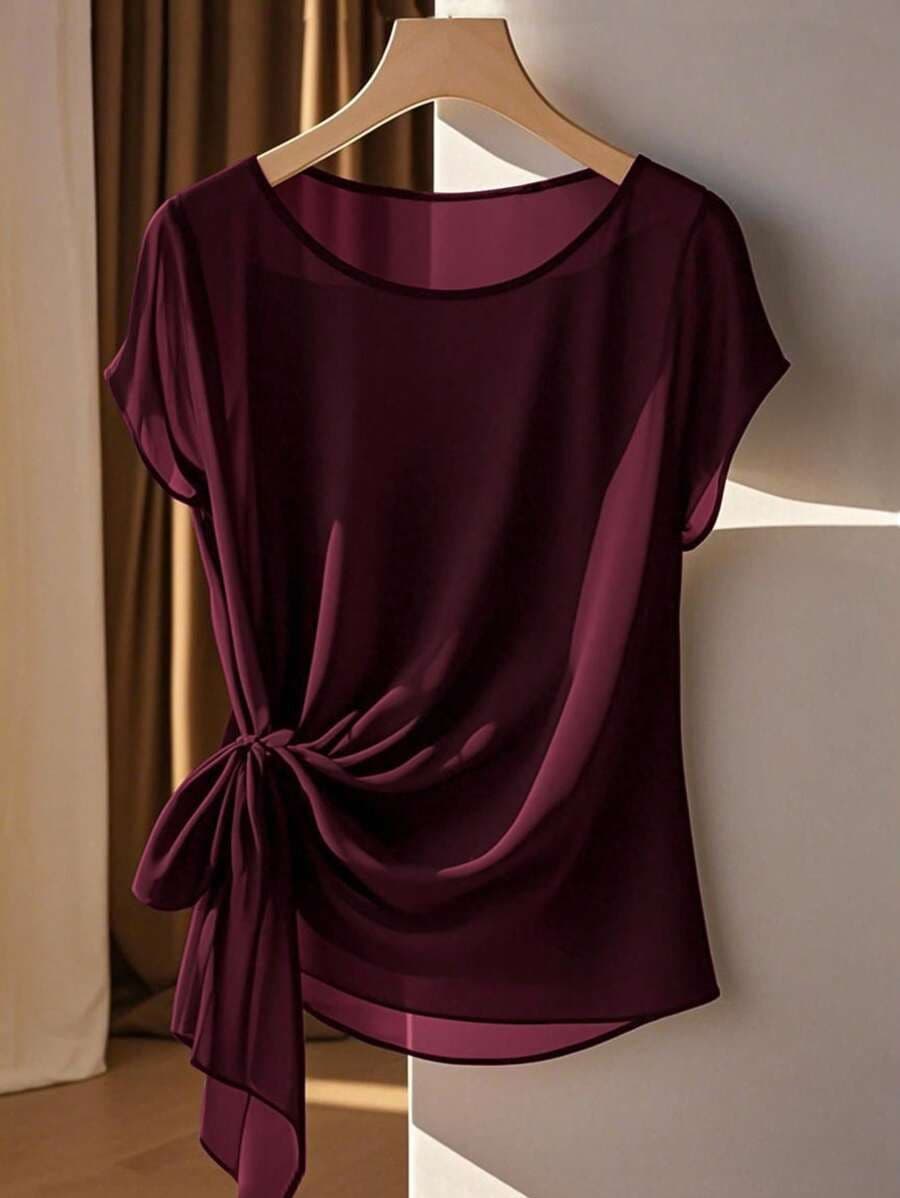 Casual eenvoudig effen kleur vleermuismouw S