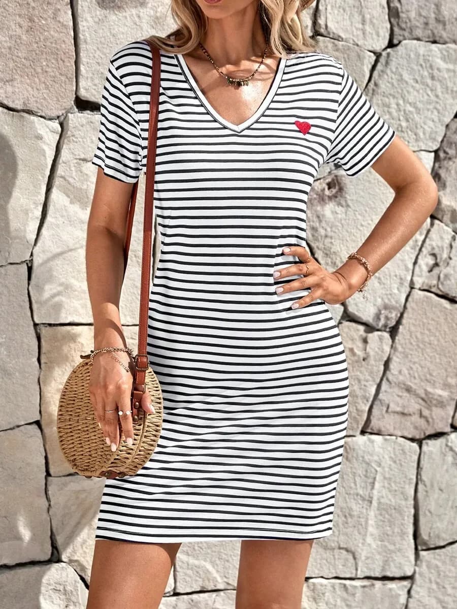 Shirtjurk met gestreepte print en v-hals L 