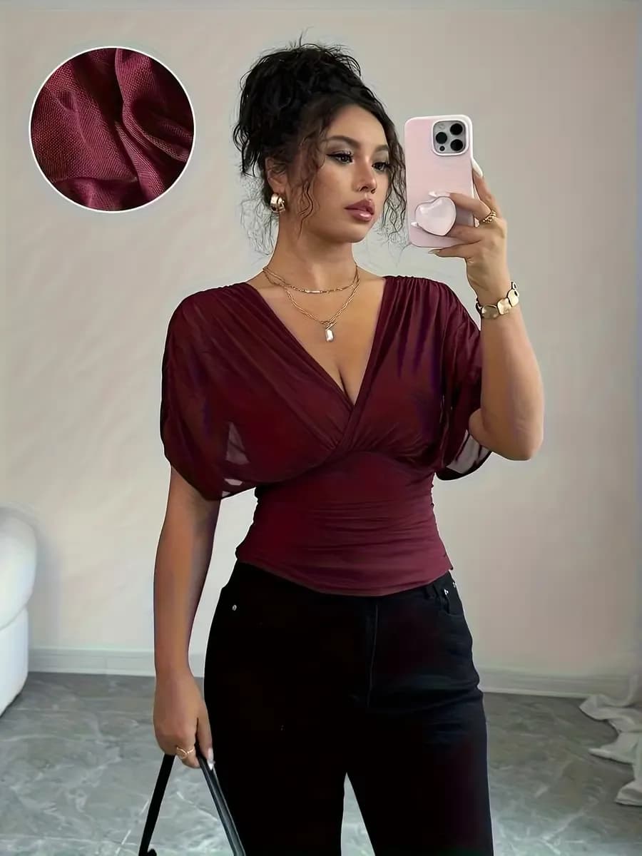 V-hals top dames taille korte mouwen L