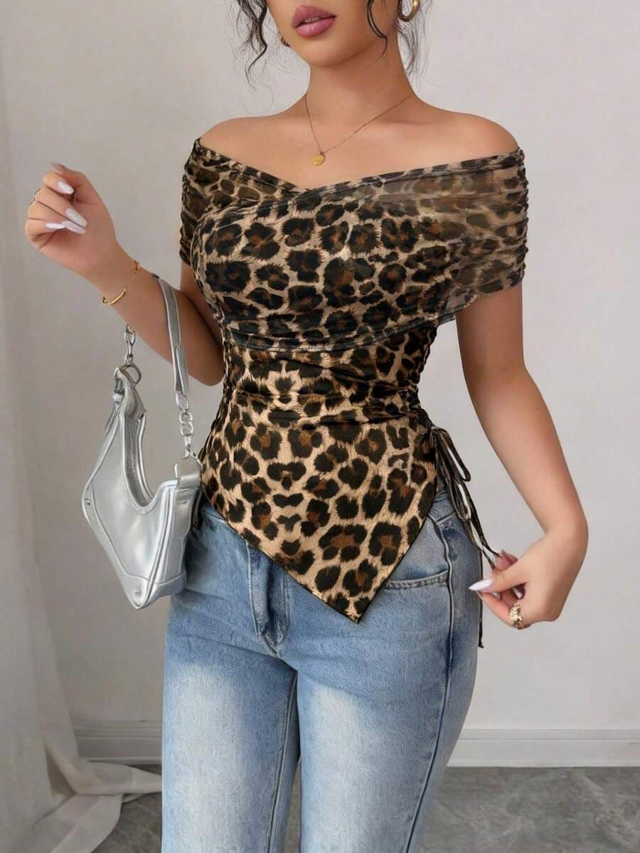 Bruine luipaardprint off-shoulder XL