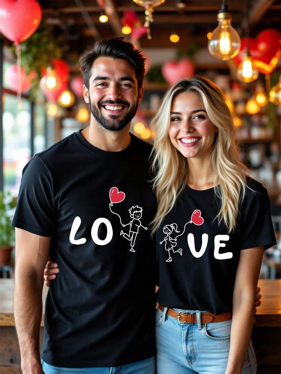 Losse ronde hals hart "love" L