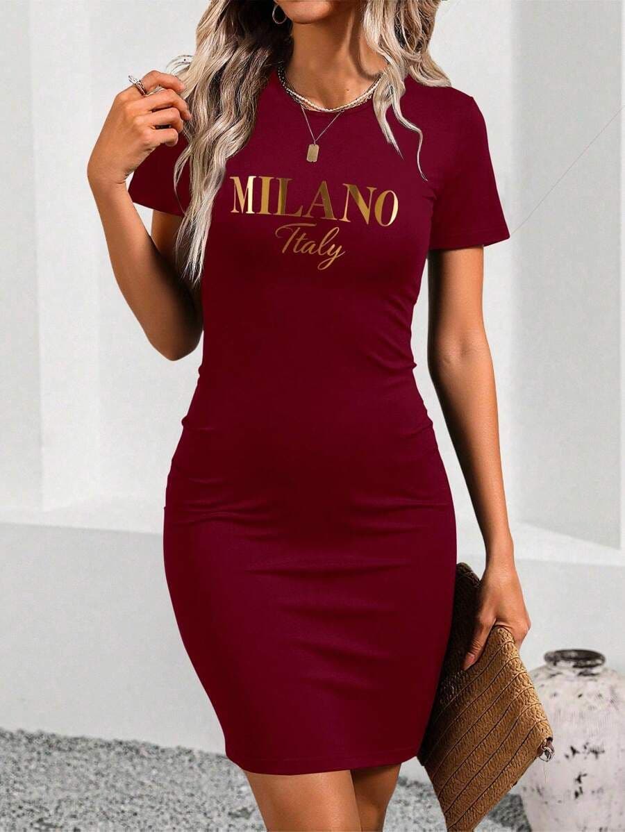 Elegante bodycon-jurk met letterprint XL
