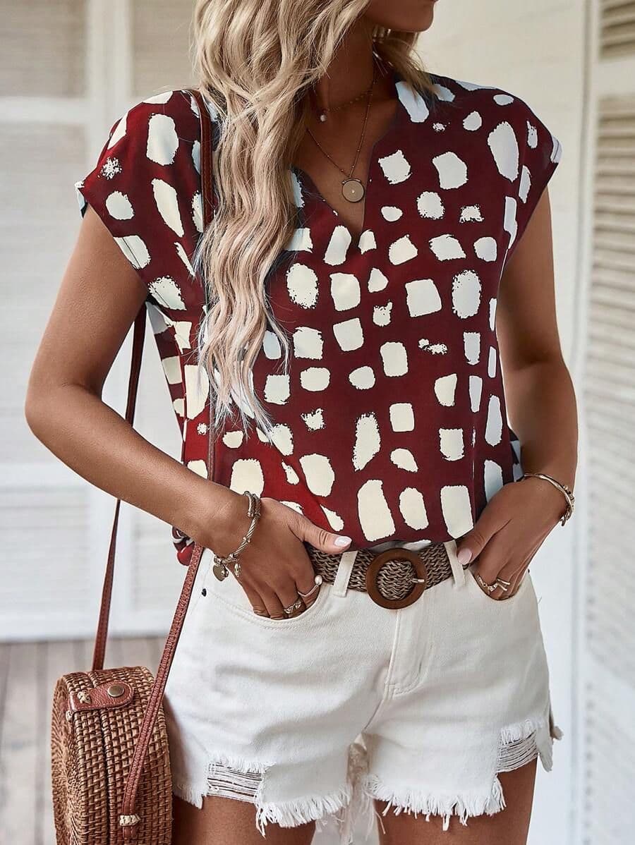 Blouse met vleermuismouwen en volledige print M