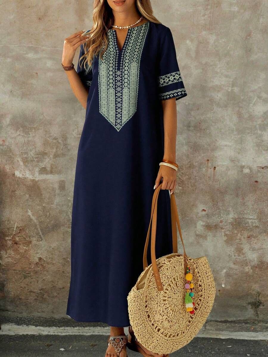 Effen kleur patchwork korte mouw casual M *