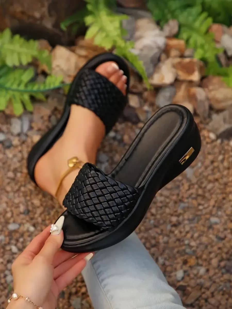 Platform wedge geweven sandalen 42