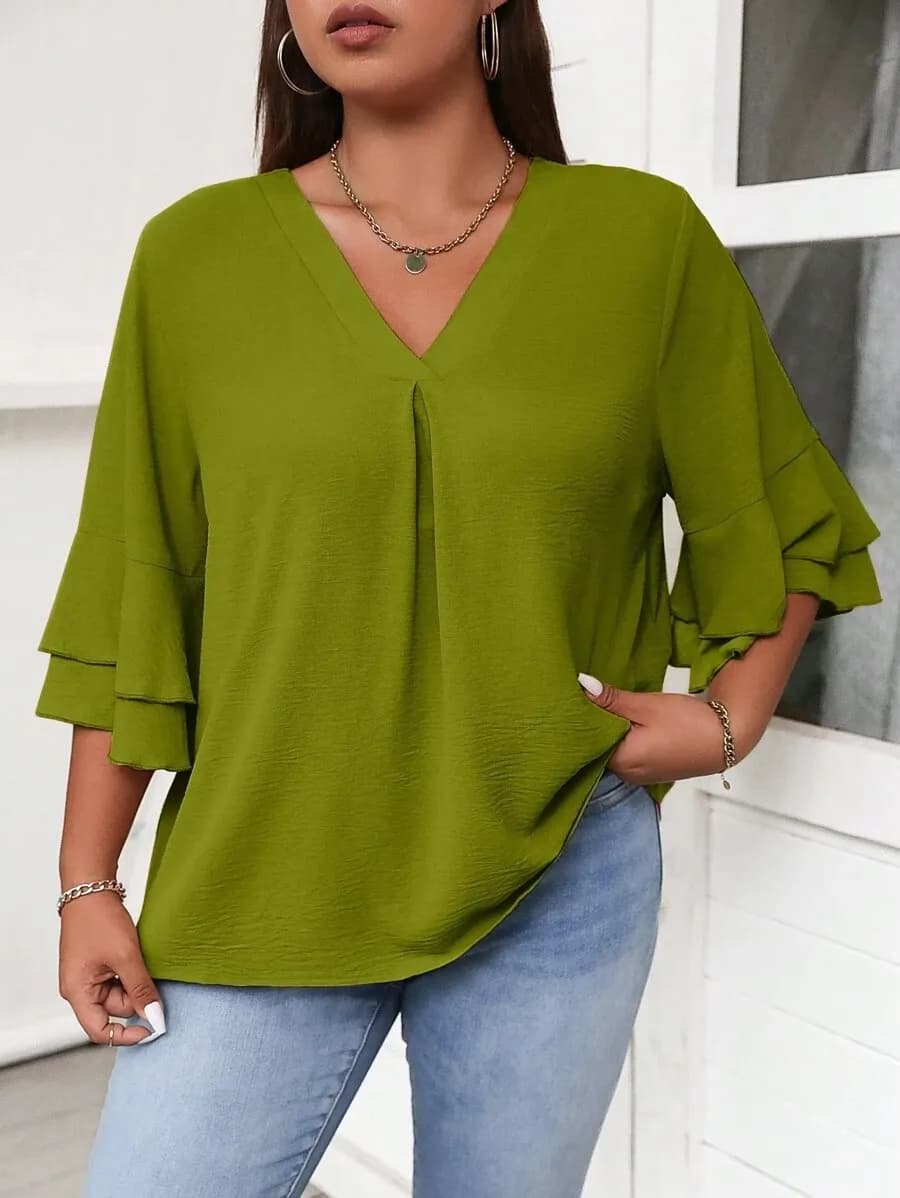 Effen kleur gegolfd damesshirt 1XL