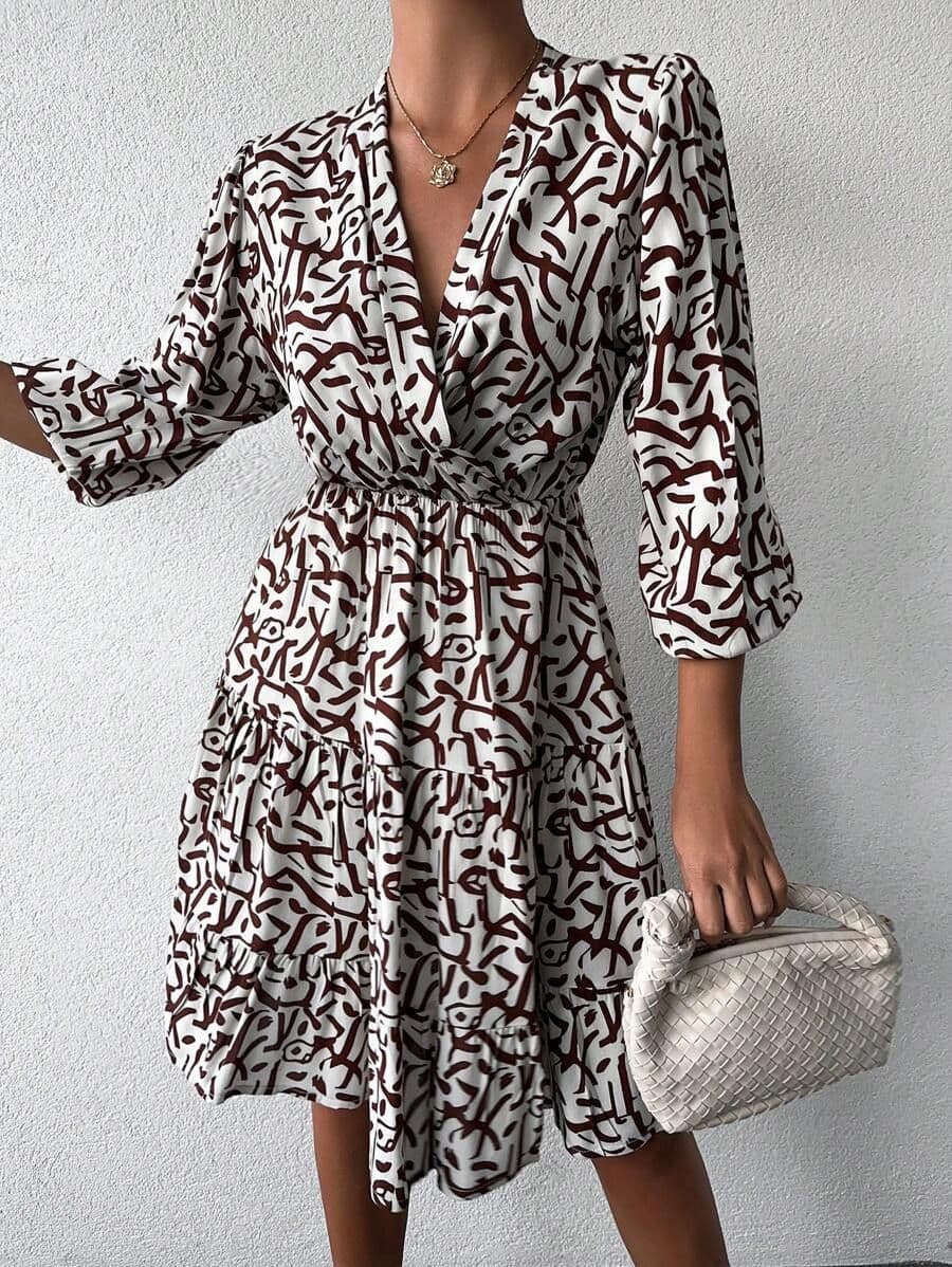 Jurk met contrasterende kleurenprint S