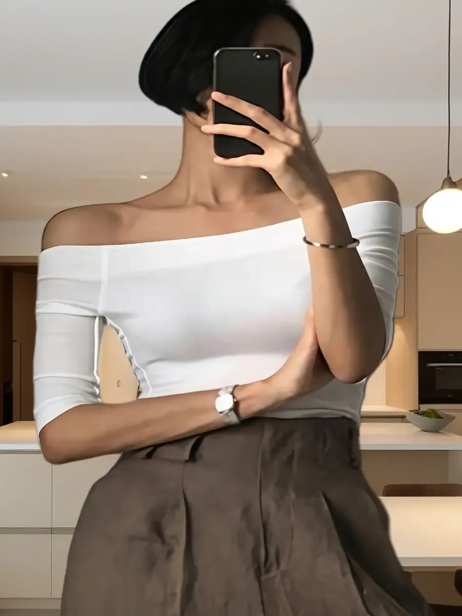 Off-shoulder-pasvorm wit L
