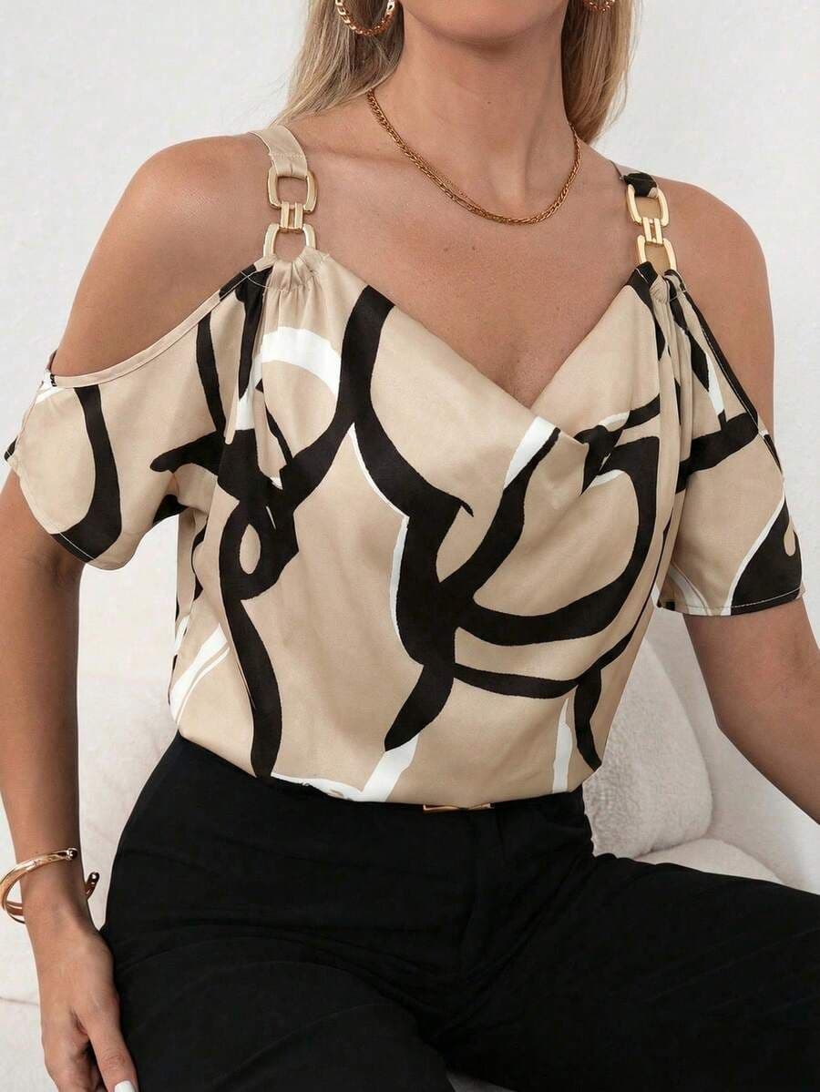 Open schouderbloes met ketting Creme  M *