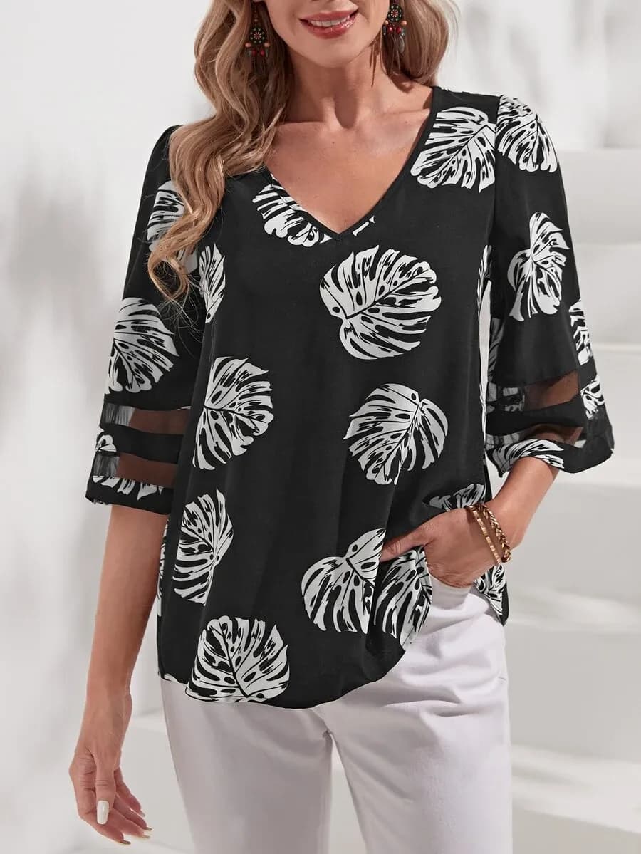 Blouse met mesh inzetstuk met tropische print M