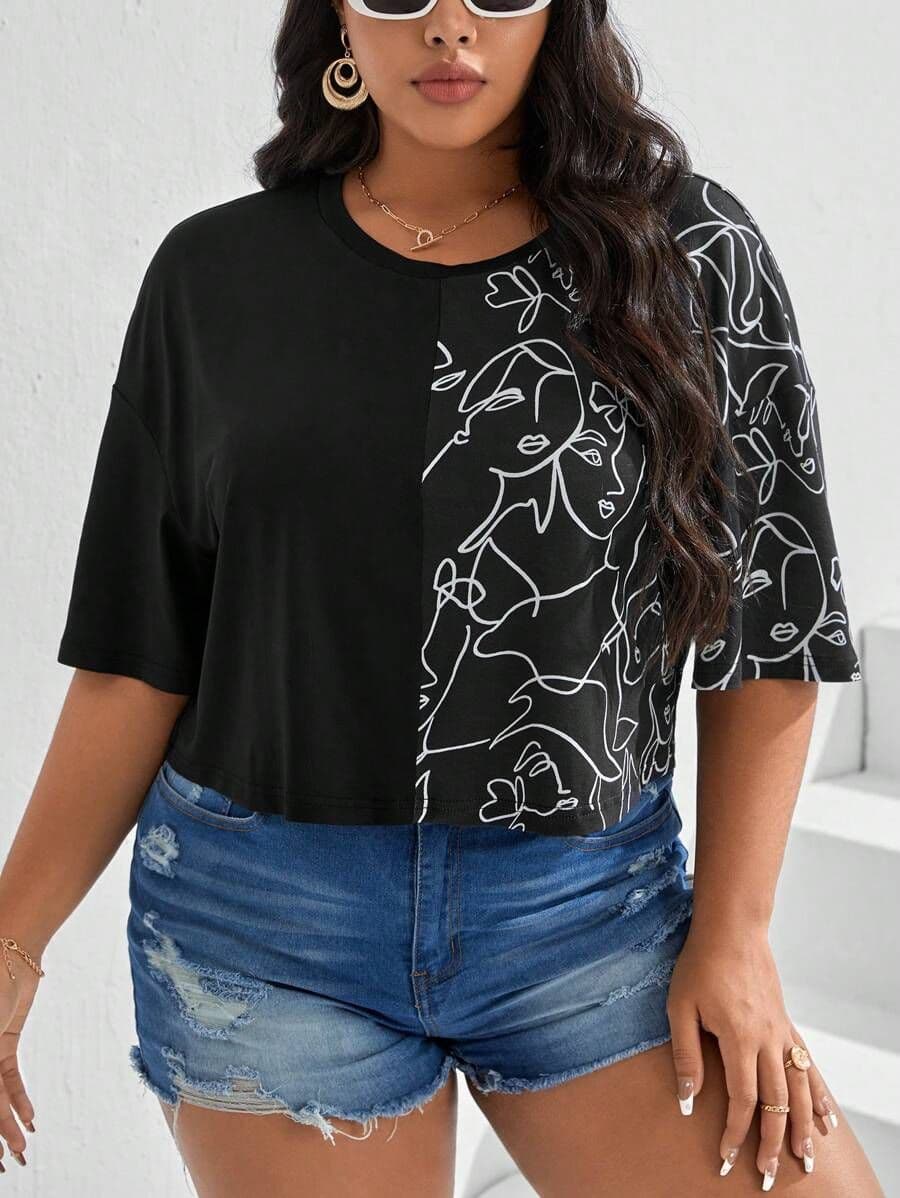 Essnce plus figure graphic drop schouder tee